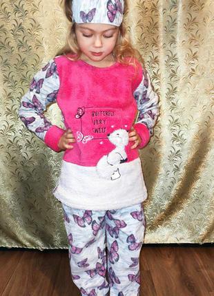 Пижама девочке розовая турецкая флиссовая3 фото