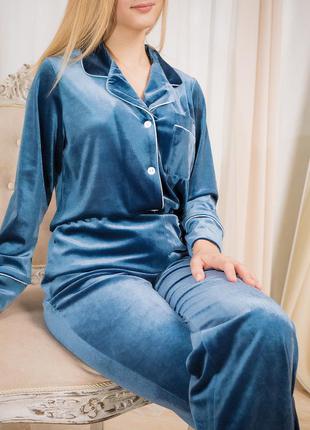 Оксамитова піжама сорочка і штани, домашній костюм з велюру, піжама велюрова3 фото
