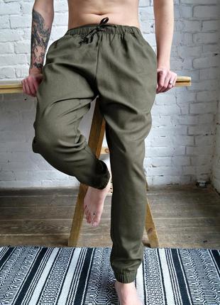 Чоловічі літні брюки з натурального льону, лляні штани, лляні брюки, льняные штаны5 фото
