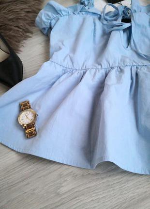 Шикарный голубой топ блузка с рюшами и баской4 фото