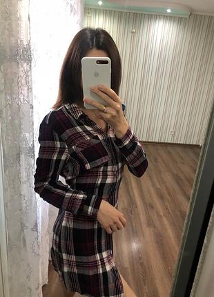 Платье рубашка в клетку 2