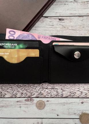 Ультратонкий чоловічий шкіряний гаманець з монетницею1 фото