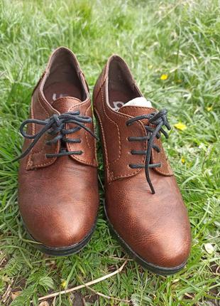 Туфли коричневого цвета, на толстом каблуке pu кожа бронзового оттенка1 фото