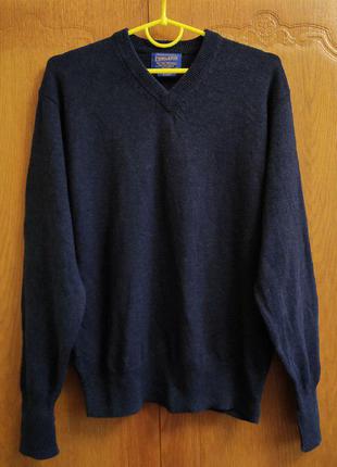 Мужской пуловер шерстяной 100% lambswool, кофта мужская темносиняя