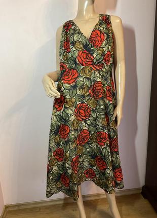 Красивенное платье в цветы из хлопка-батал/48/brend joe broums1 фото