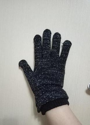 Вязаные теплые перчатки с люрексом,рукавицы