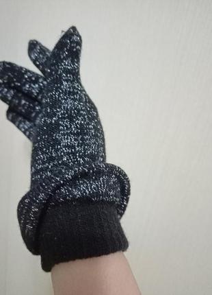 Вязаные теплые перчатки с люрексом,рукавицы