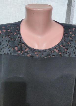 Черная, базовая, шифоновая блузка с кружевные верхом/деловая/офис/длинным рукавом/etam3 фото