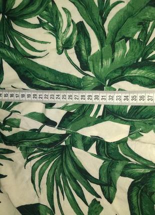 Шерты пальмы принт котон 💯 шорти короткі, цветы, цветочный принт, квіти, листя, зелені, білі4 фото