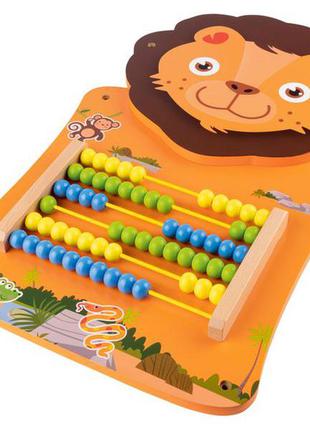 Настінна дерев'яна розвиваюча іграшка лев з рахунками playtive3 фото