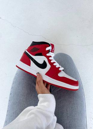 Nike air jordan 1 retro “chicago white toe” женские кроссовки найк аир джордан бело-красные