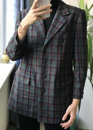Винтажный шикарный шерстяной пиджак в клетку германия винтаж1 фото