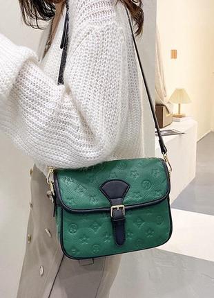 Жіноча шкіряна зелена сумка у стилі louis vuitton
