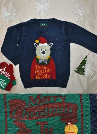 Новогодний свитер с сантой мишкой р.92-98