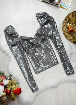 Блуза блестящая красивая рукава буфы праздничная