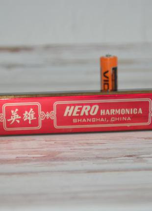 Губная гармоника гармошка hero harmonica металлическая красная2 фото