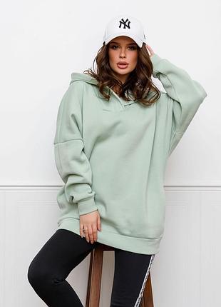 М'ятне вільне худі з трикотажу на флісі