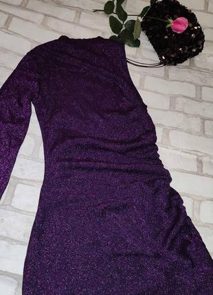 Платье стрейч фиолетовое с люрексом "bershka" , указан l (маломерит)6 фото