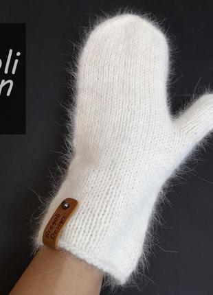 Рукавиці в'язані білі автоледі ангора
