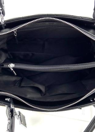 Женская кожаная стеганная сумка тоут формата а4 на плечо polina & eiterou черная10 фото