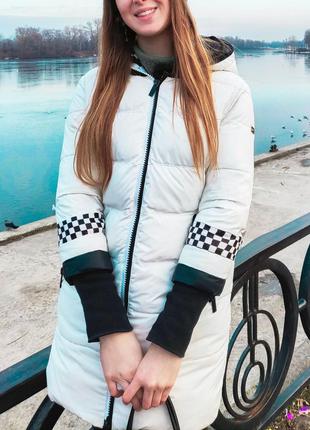 Черно белый пуховик женский зимнее пальто куртка спортивная9 фото