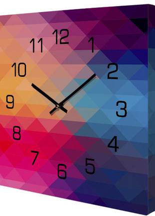 Годинники настінні на полотні різнокольорові трикутники 35х35х4,2 см (ch_p_14i013)