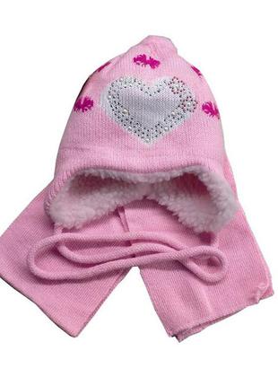 Набор для новорожденных шапка на завязках+шарф 0-3 мес (2 ед) розовый