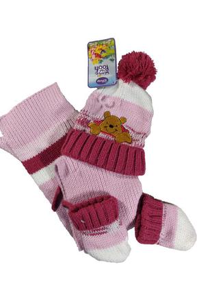 Детский  комплект "дисней" шапка на завязках+шарф+рукавички 1-4 мес  (3 ед)4 фото