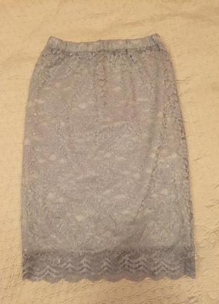 Юбка вечерняя кружевная серая