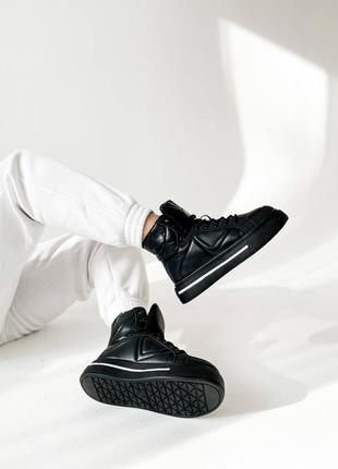 Женские зимние кроссовки черные на высокой платформе, кроссовки стильные на меху7 фото