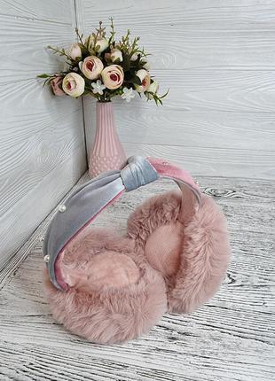 Теплые меховые наушники с обручем - чалма с жемчужинками