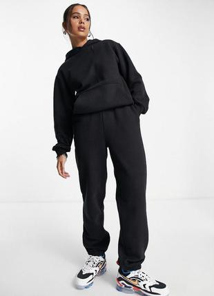 Чёрный тёплый спортивный костюм оверсайз с начёсом, штаны джоггеры и худи с капюшоном asos1 фото