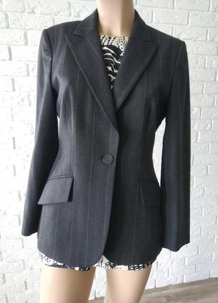 Шикарный шерстяной (60% шерсти) черно серый в серую смужку пиджак, жакет  12/l2 фото