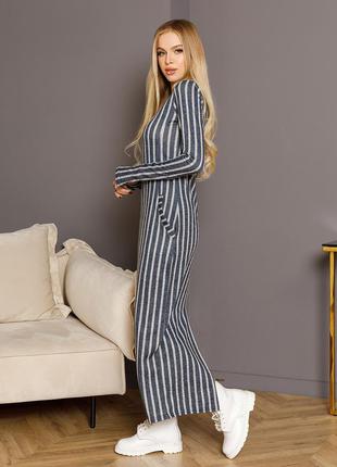 Сіра ангорова смугаста сукня максі довжини2 фото