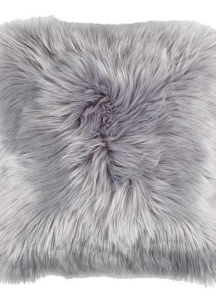 Декоративная подушка искуственный мех меховая  серый цвет