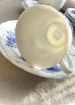 Чашка блюдце сервіз китайський фарфор вінтаж колір білий блакитний ретро посуд1 фото