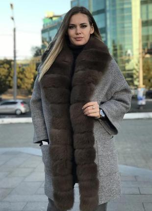 Пальто с меха песца и шерсти
