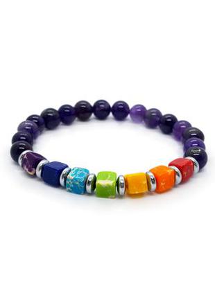 ✨🌈 браслет-амулет "7 чакр" натуральные камни аметист и говлит