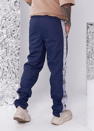 Мужские зимние утепленные спортивные штаны из плащевки на флисе (1635/6 синий)3 фото