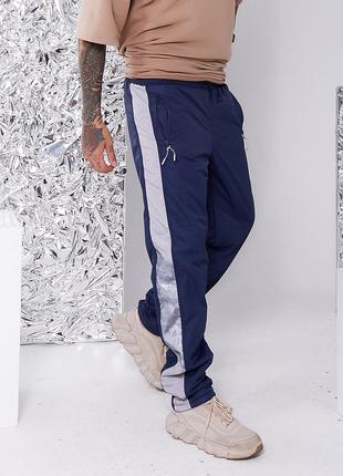 Чоловічі зимові утеплені спортивні штани з плащової тканини на флісі (1635/6 синій)2 фото