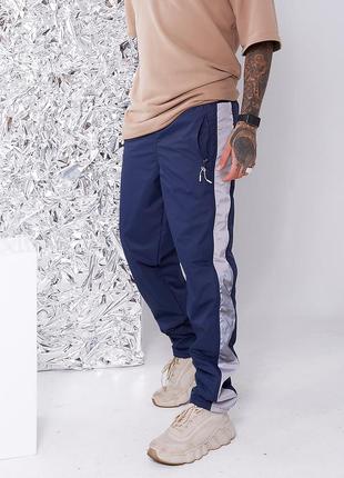 Чоловічі зимові утеплені спортивні штани з плащової тканини на флісі (1635/6 синій)6 фото