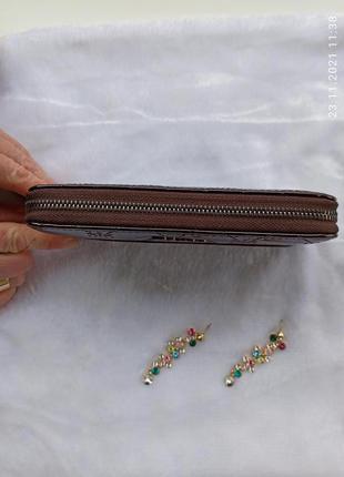 Кошелек женский гаманець жіночий на замочек на молнии лаковый коричневый3 фото