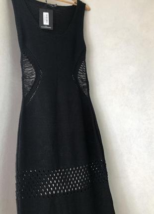 Длинное чёрное вязаное платье2 фото