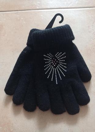 Теплі вовняні в'язані рукавички для дівчинки на 5,6,7 років зростання 110,116,122
