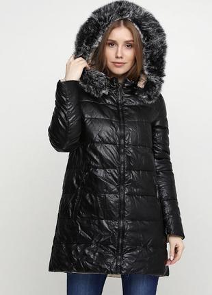Женская куртка двухсторонние из экокожи чёрного цвета