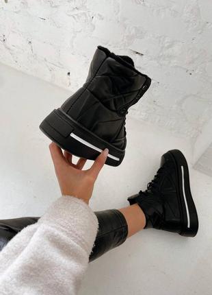 Зимові жіночі черевики prada black fur boots прада2 фото