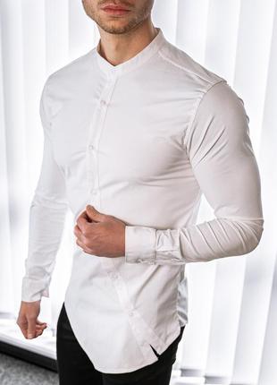 Мужская рубашка белая без ворота1 фото