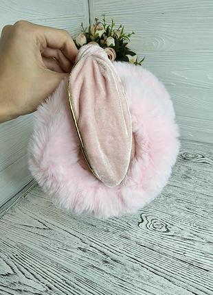 Тёплые меховые наушники с обручем-чалма из велюра розовые3 фото