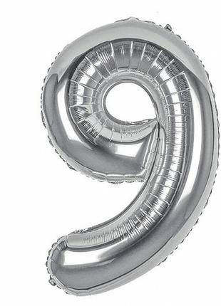 Воздушный шар цифра "9" серебро