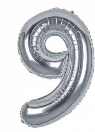 Воздушный шар цифра "9" серебро (1м)